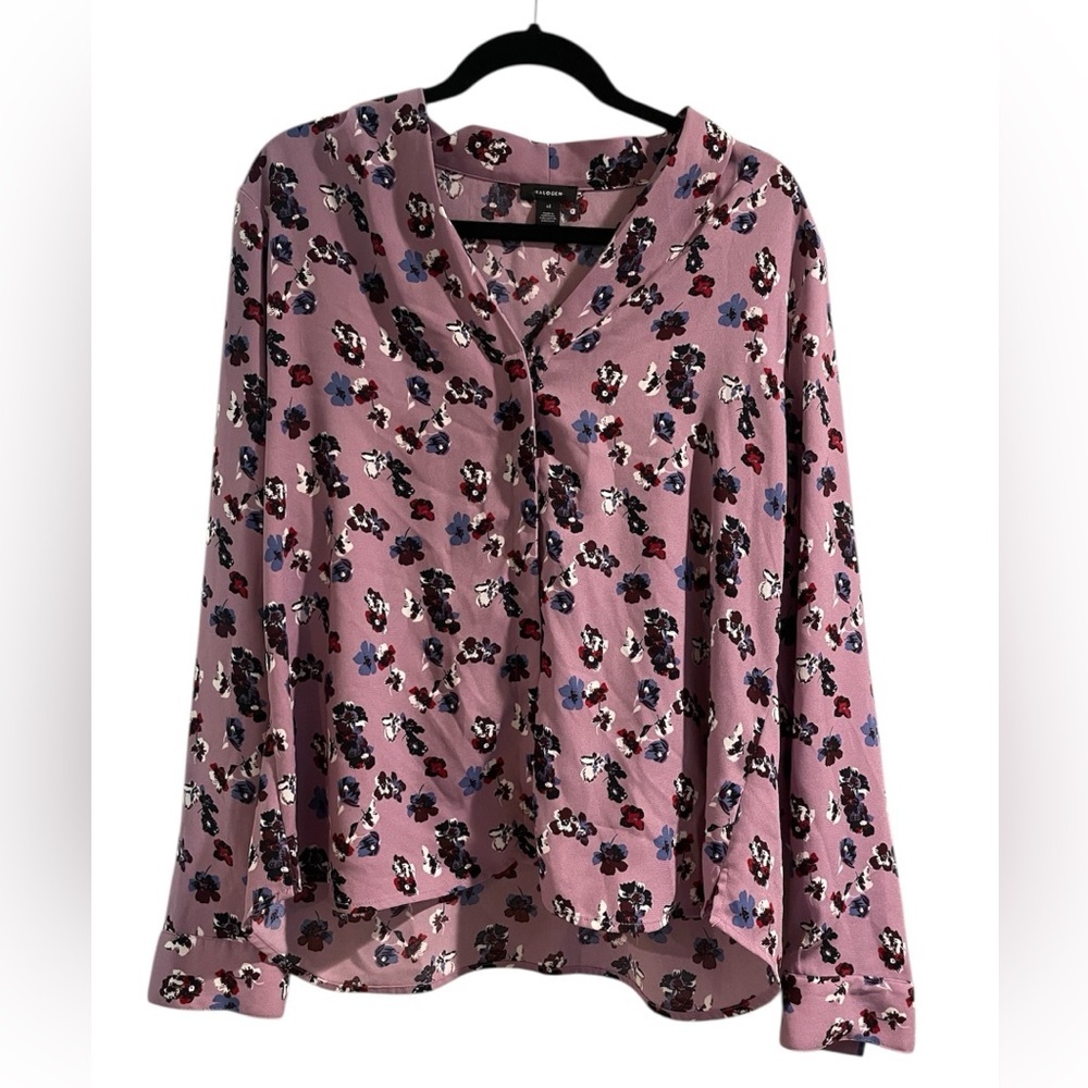 Halogen Purple Floral Button Down Casual Blouse Size Xl